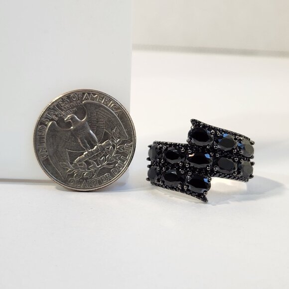 VTG NIB 925 Black Spinel ByPass "Hauntingly Glam" Ring 8.89ctw - Picture 10 of 11